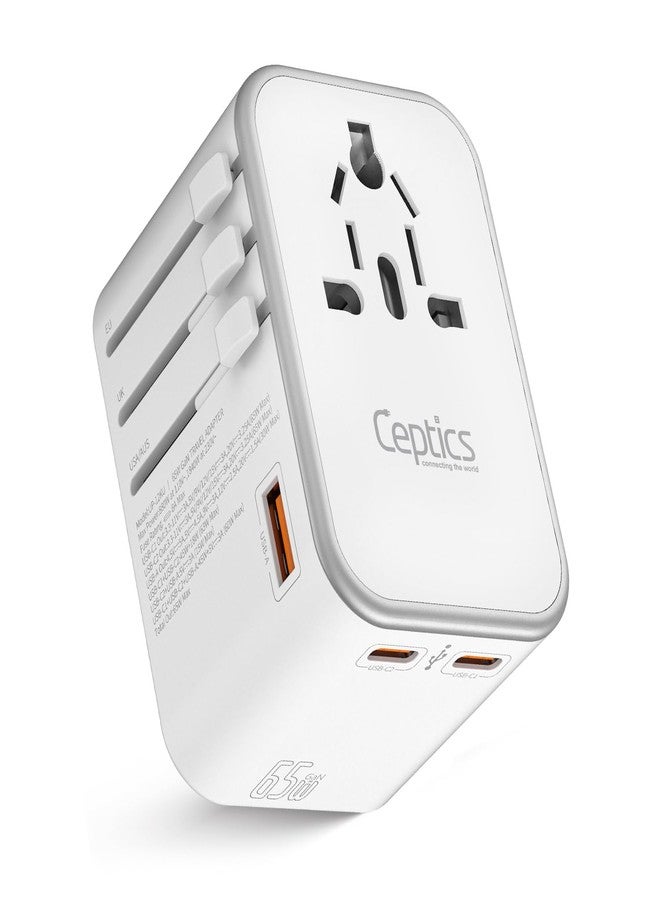 سبتكس محول سفر عالمي 4 في 1 من سيبتس، بقوة 65 واط، مزود بمنفذ USB-C - محول من الهند إلى العالم، منفذ USB واحد، منفذي USB-C (3.1 أمبير) للشحن السريع، ضمان 10 سنوات - أبيض - Image 1